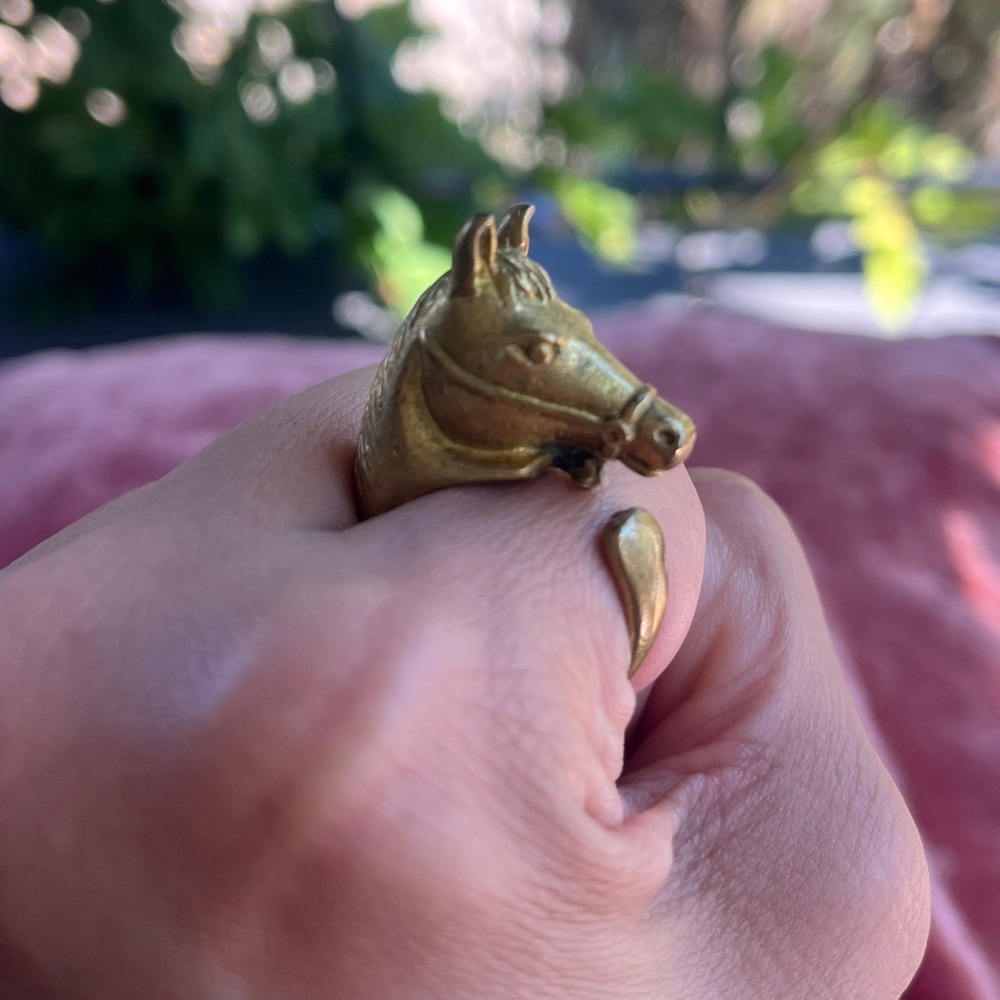 Unique Brass Horse Ring Adjustable - image 2